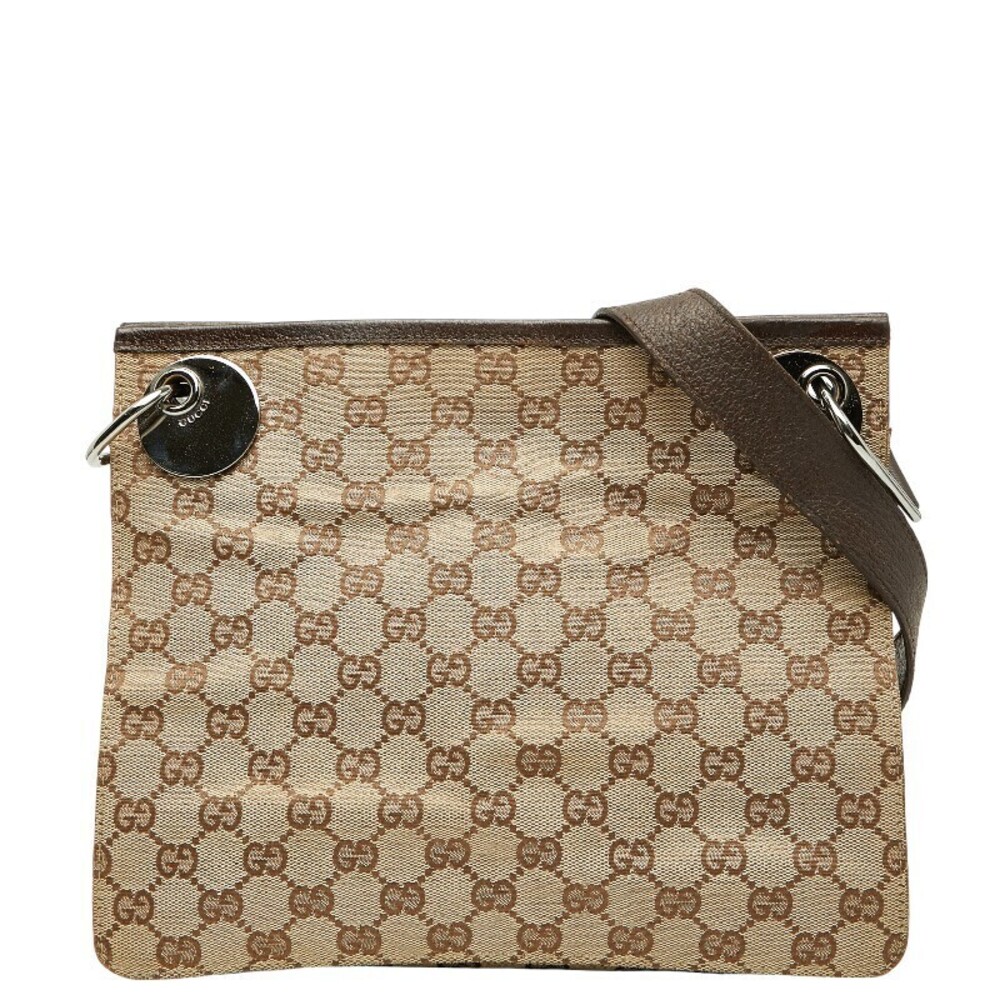Gucci GG Canvas Crossbody Bag Beige Cream Brown Leather